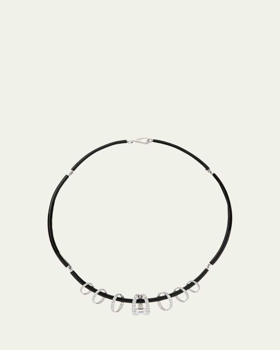 Oui A-Round Short Necklace with Black Enamel and White Diamonds